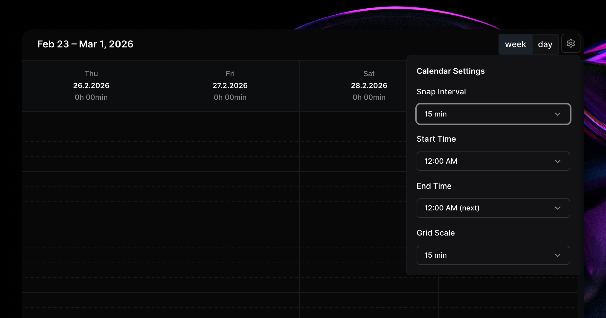 Solidtime Calendar Customization