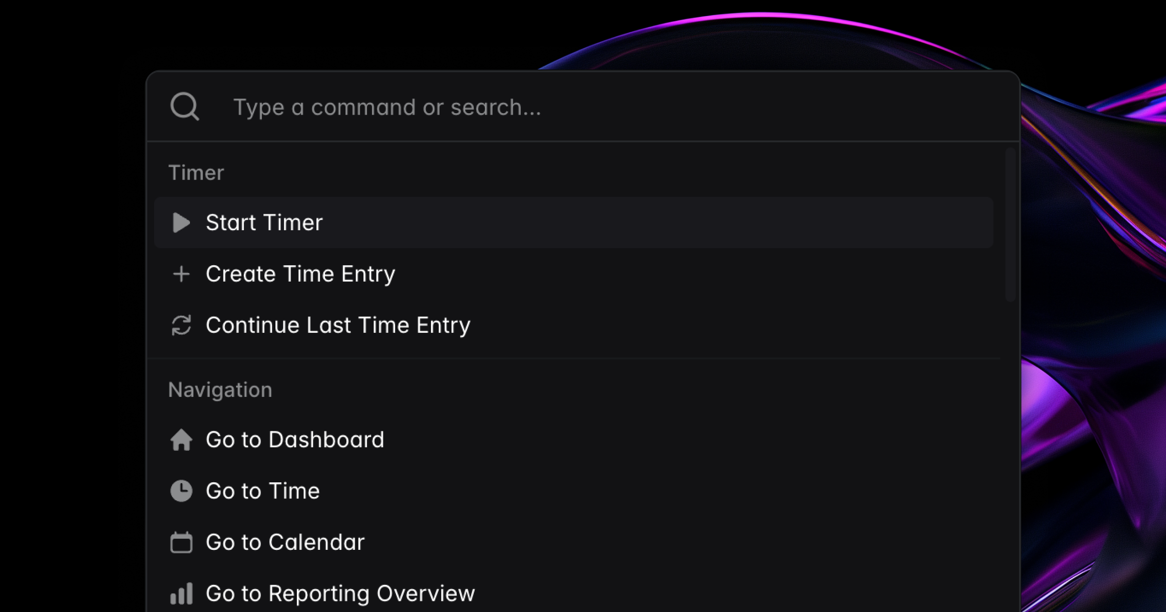 Solidtime Command Palette